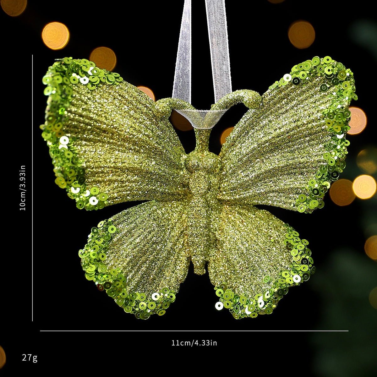 Green Glitter Christmas Ornaments – 7-Piece Holiday Set
