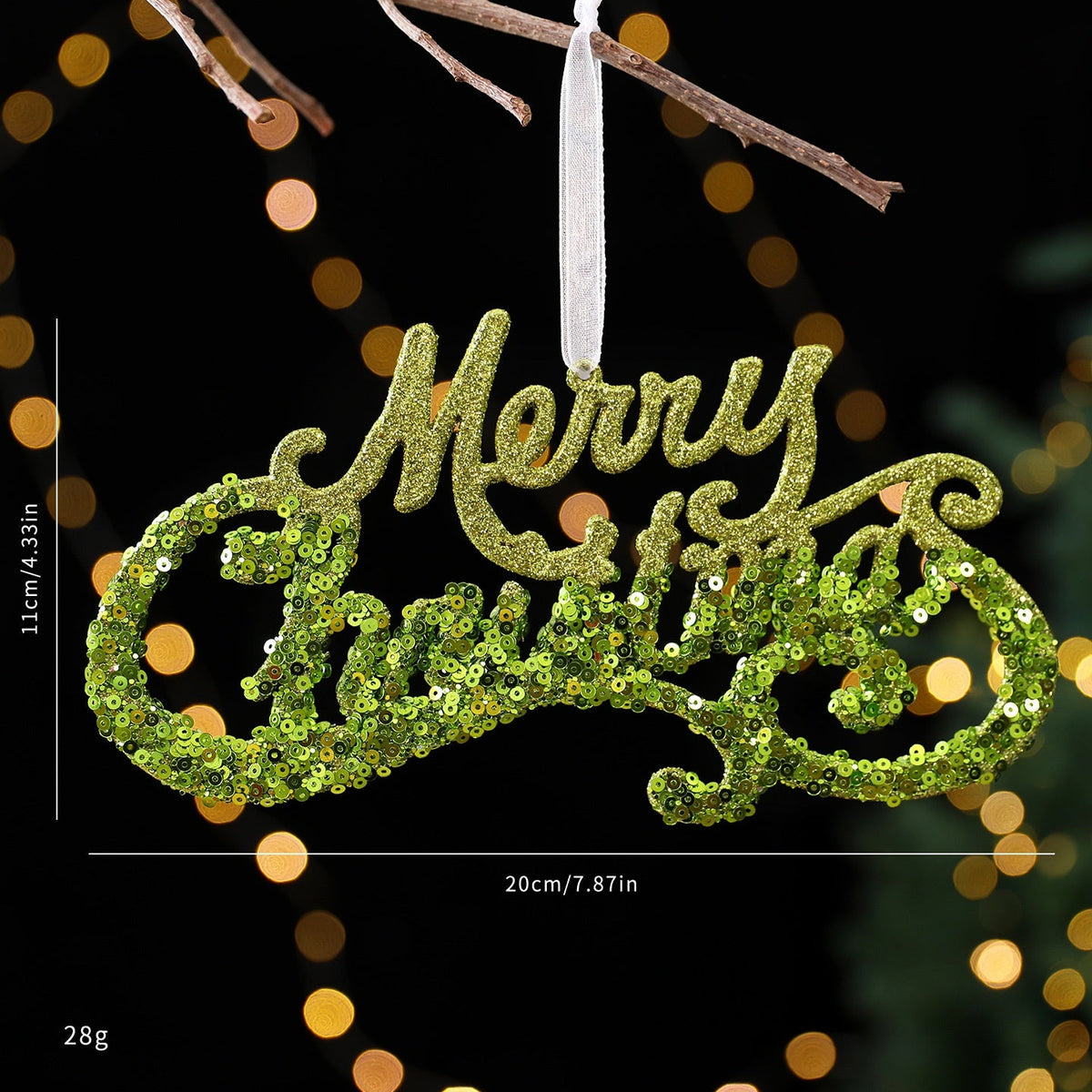 Green Glitter Christmas Ornaments – 7-Piece Holiday Set