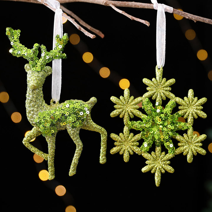 Green Glitter Christmas Ornaments – 7-Piece Holiday Set