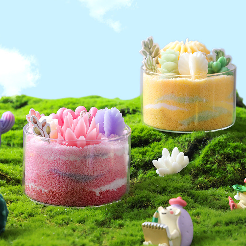 Succulent Sand Candle in Glass, Handmade Gift Decor