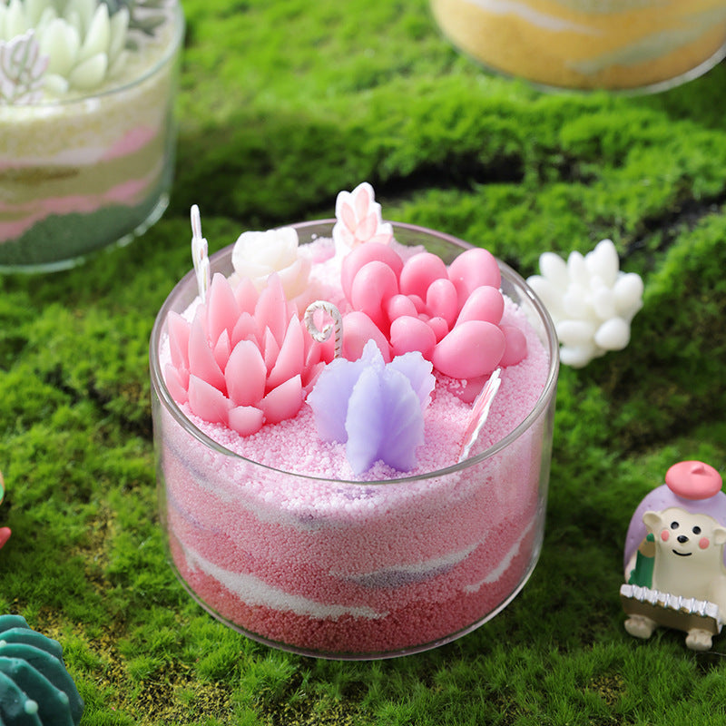 Succulent Sand Candle in Glass, Handmade Gift Decor