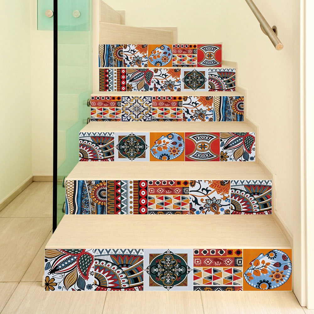Self-Adhesive Stair Decals: Colorful Waterproof Tile Makeover