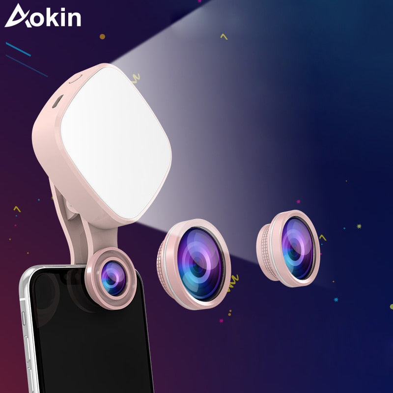 Phone Selfie Ring Light with Macro, Fisheye & Wide Lens