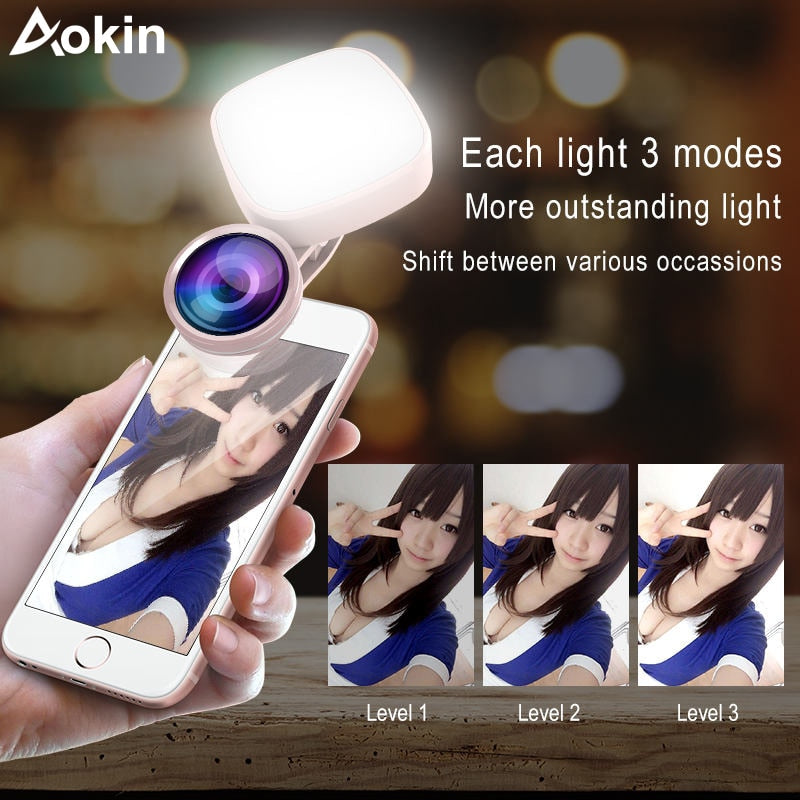 Phone Selfie Ring Light with Macro, Fisheye & Wide Lens