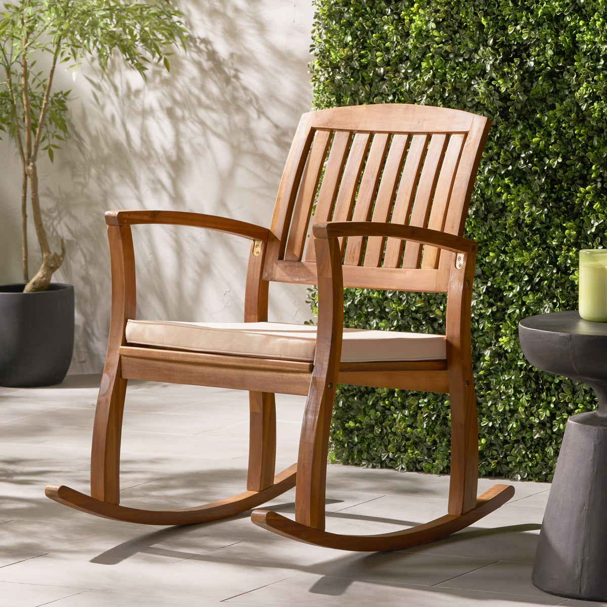 Wooden Rocking Chair with Cushion for Porch & Living Room