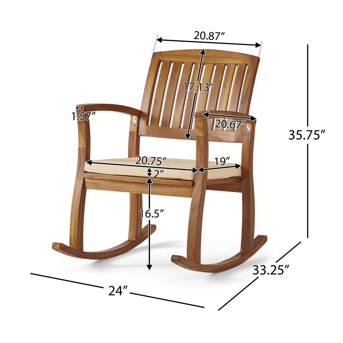 Wooden Rocking Chair with Cushion for Porch & Living Room