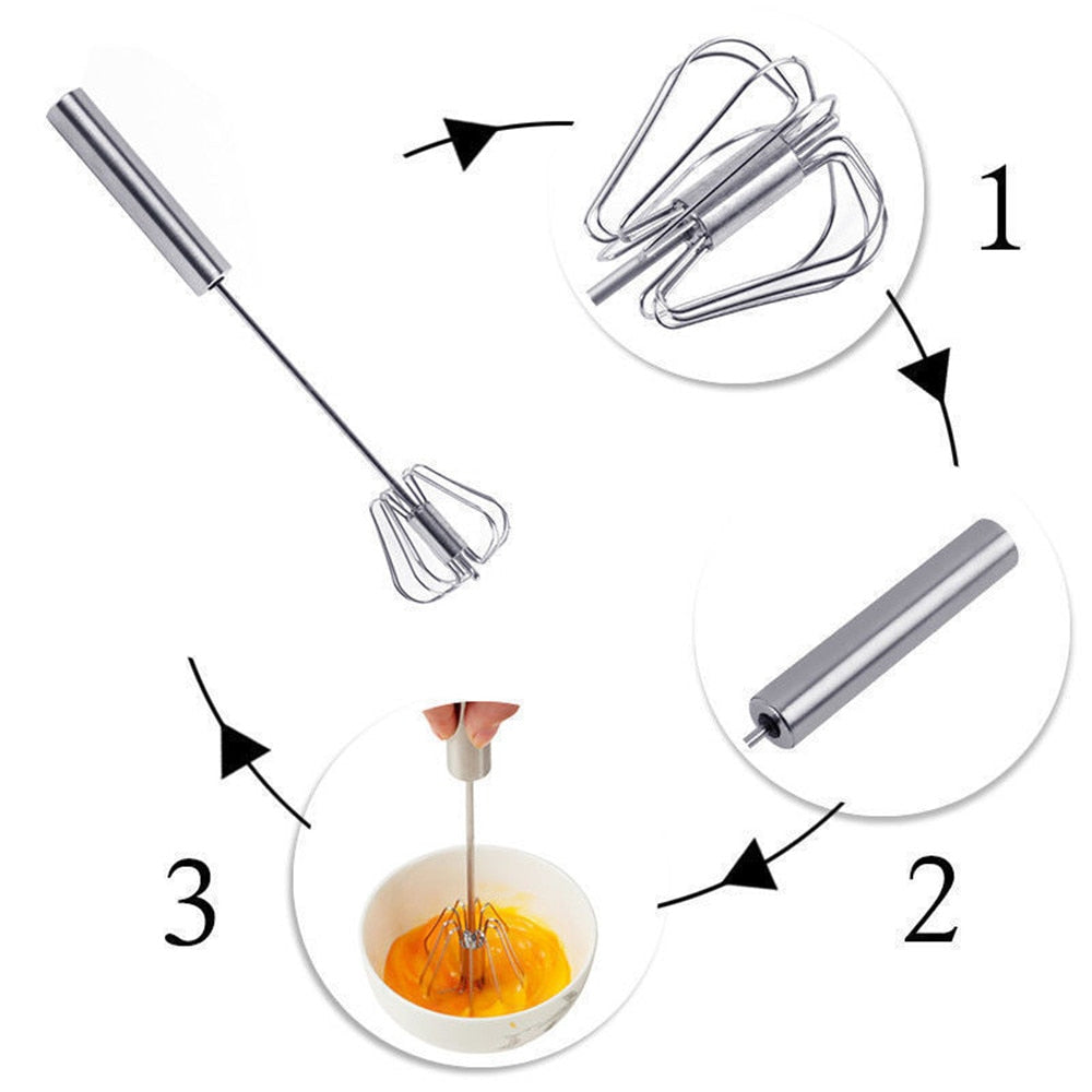 Self-Turning Stainless Egg Whisk: Hands-Free Beating