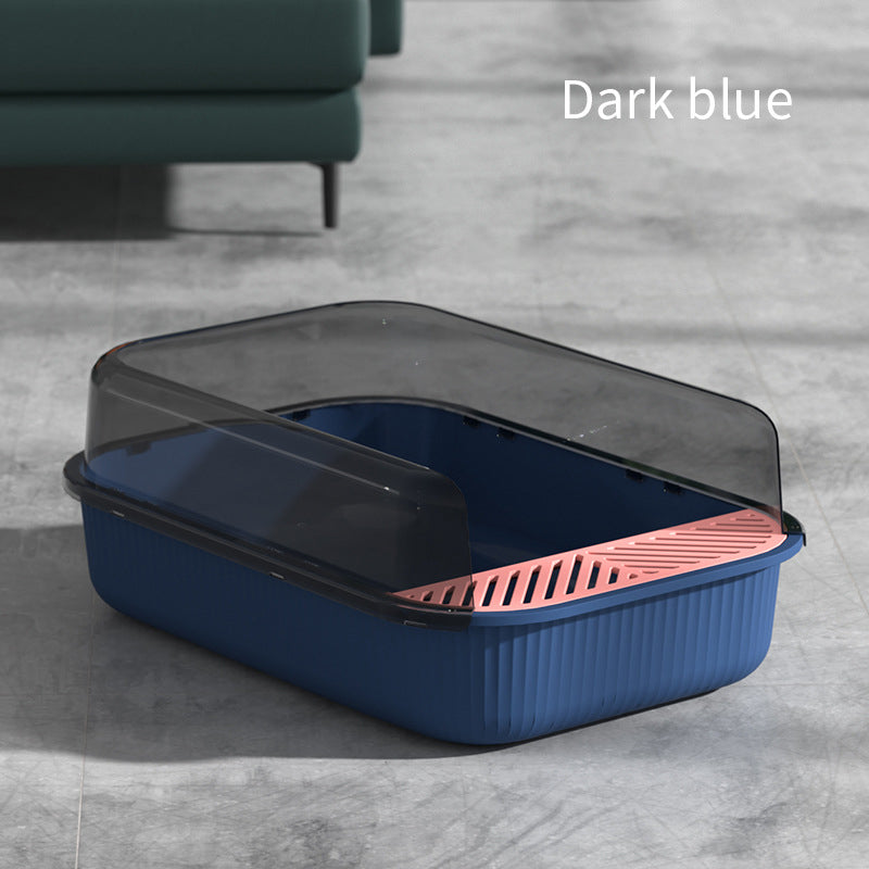 Extra-Large Cat Litter Box, Semi-Enclosed Easy Clean