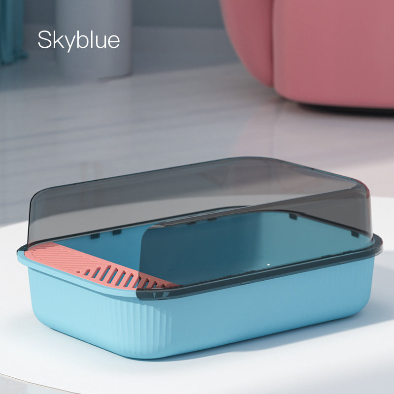 Extra-Large Cat Litter Box, Semi-Enclosed Easy Clean