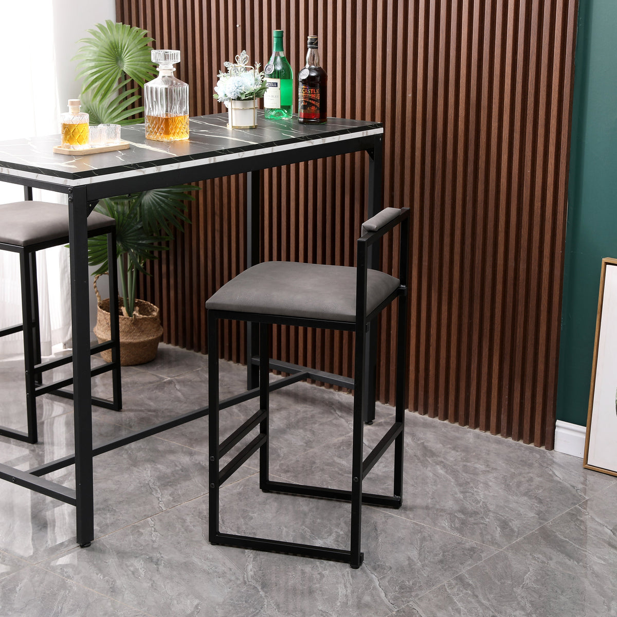 Gray Counter Height Barstools with Padded Back, Set of 2