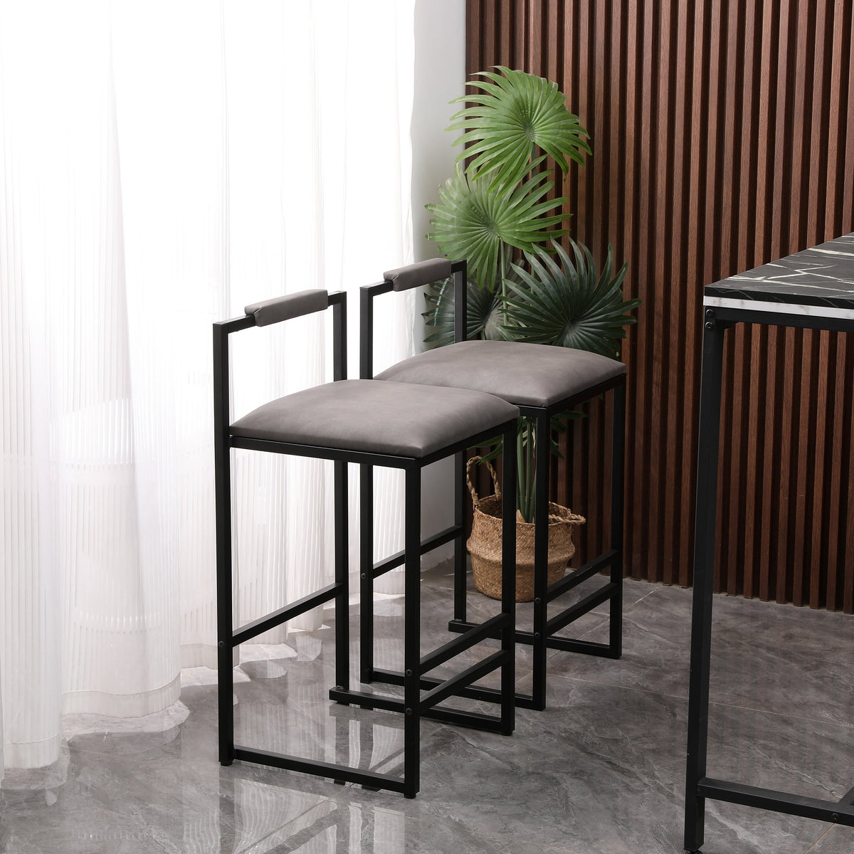 Gray Counter Height Barstools with Padded Back, Set of 2