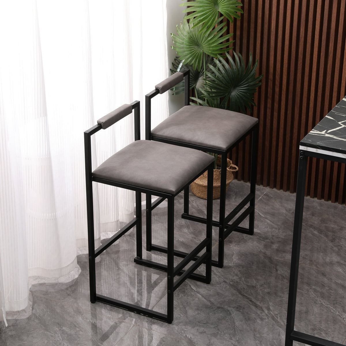 Gray Counter Height Barstools with Padded Back, Set of 2