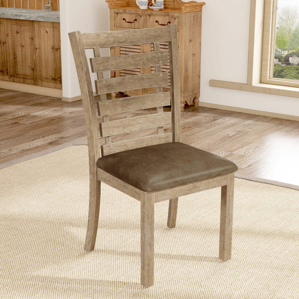 Farmhouse Ladderback Dining Chairs Set of 2, Solid Wood