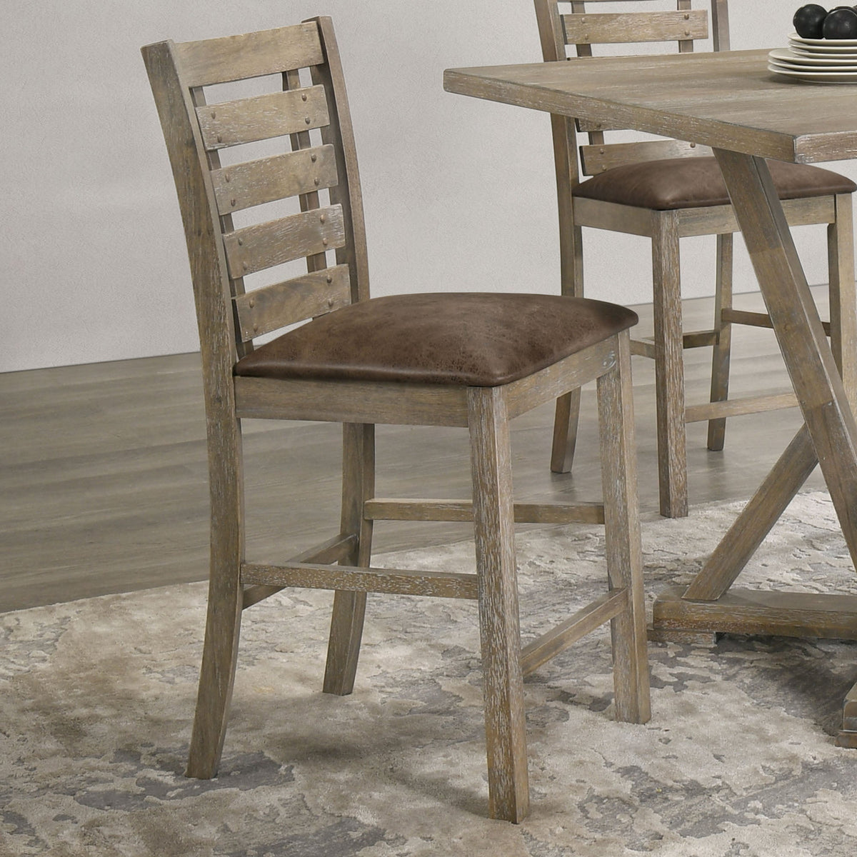 Farmhouse Counter Height Chairs, Solid Wood Set of 2