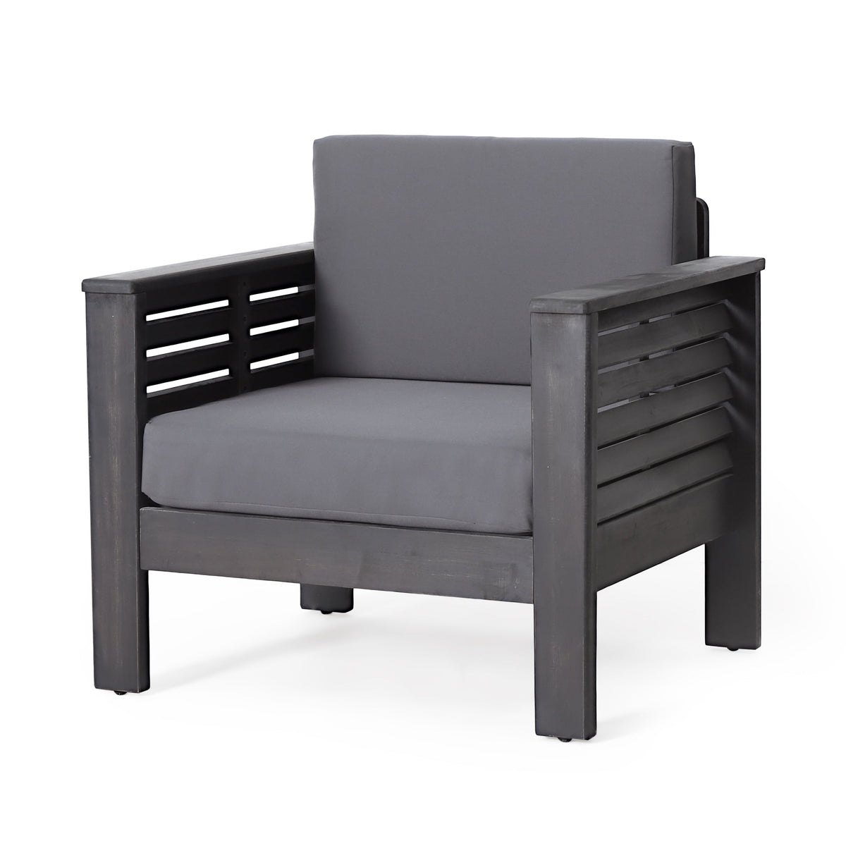 Acacia Wood Outdoor Club Chairs with Cushions, Set of 2