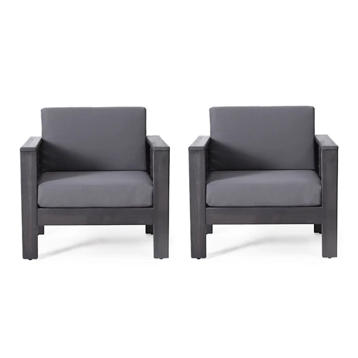 Acacia Wood Outdoor Club Chairs with Cushions, Set of 2