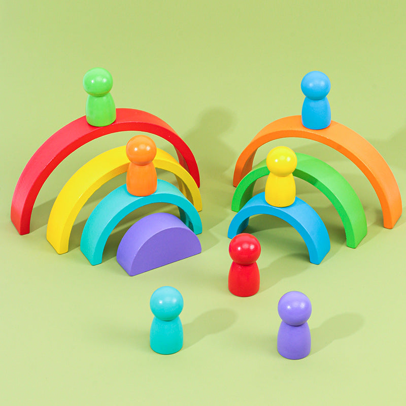 Rainbow Wooden Stacking Blocks for Creative Learning