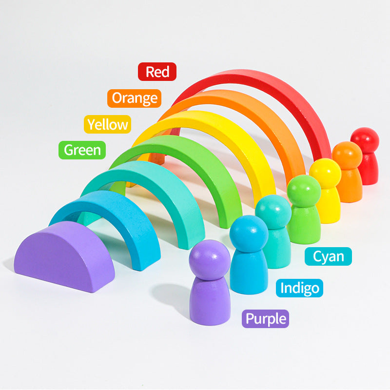 Rainbow Wooden Stacking Blocks for Creative Learning