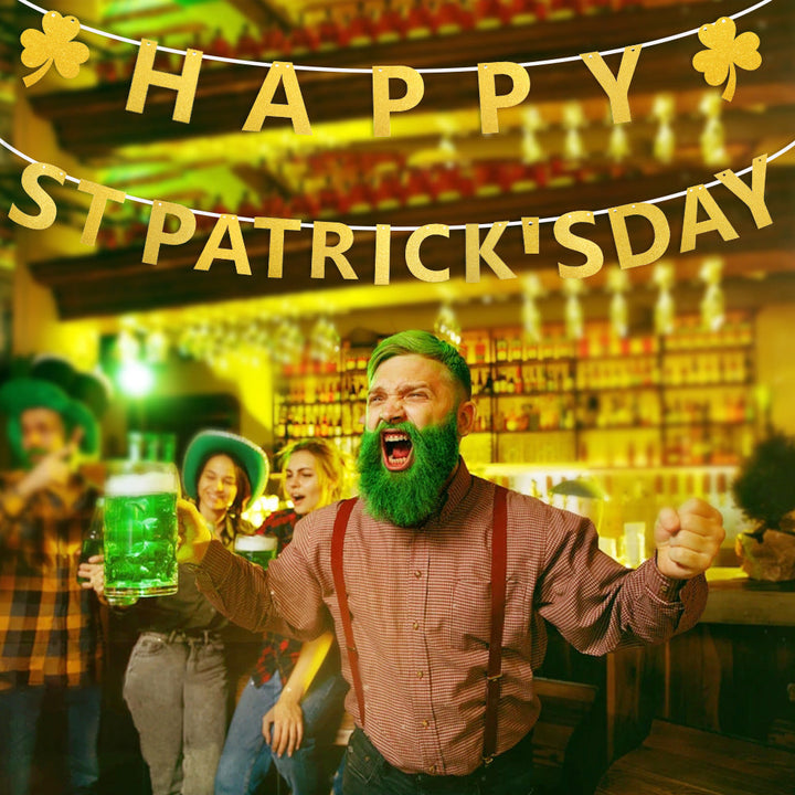 St. Patrick's Day Banner With Glitter Gold Lettering