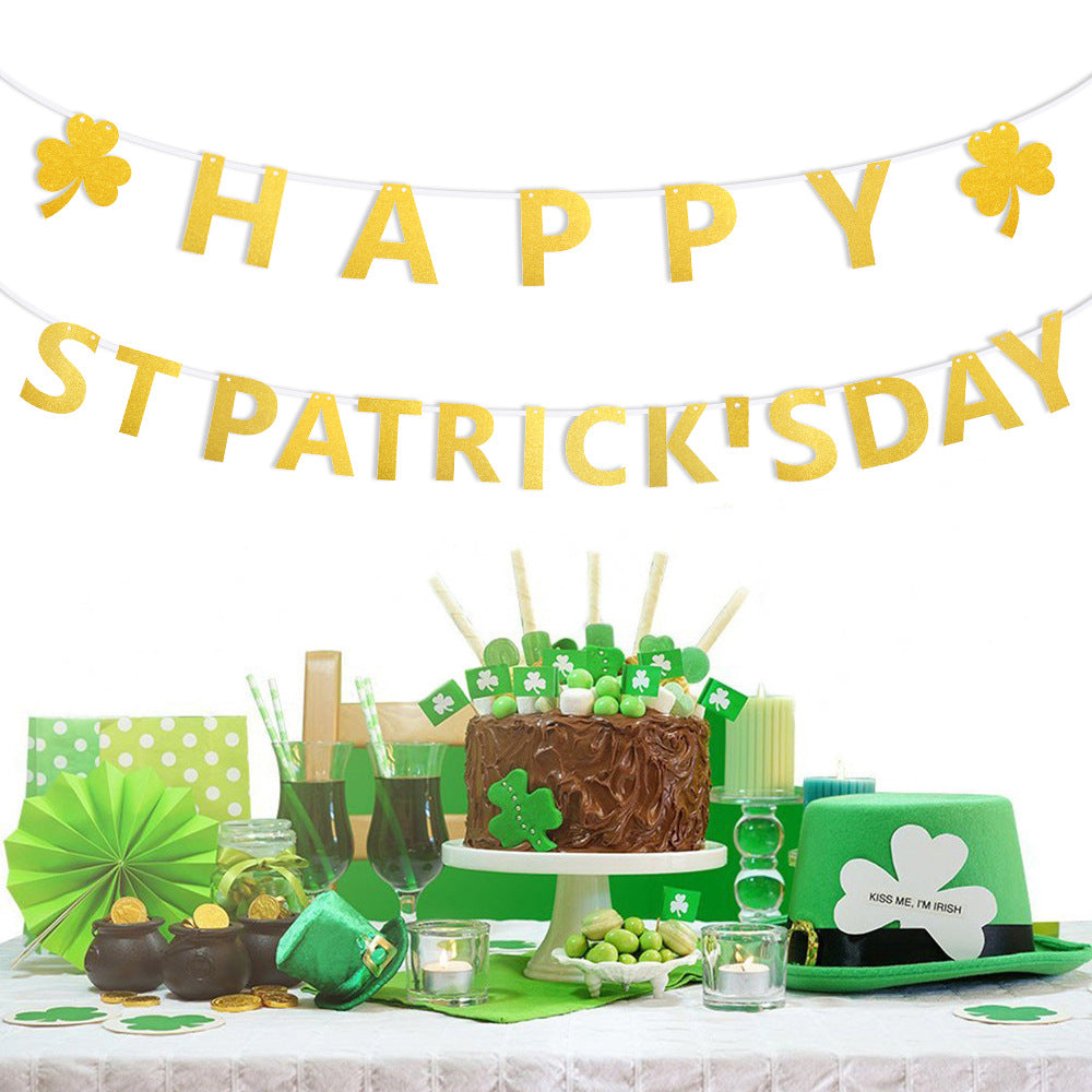 St. Patrick's Day Banner With Glitter Gold Lettering
