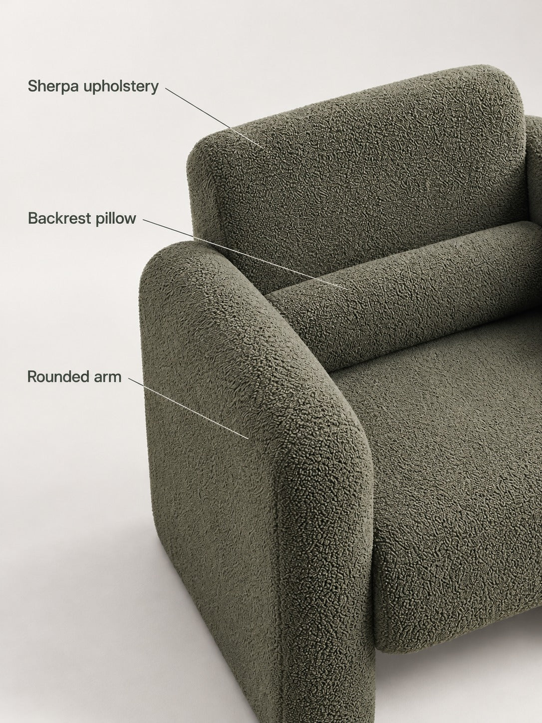 Sherpa Accent Armchair with Backrest Pillow, Seaweed Green