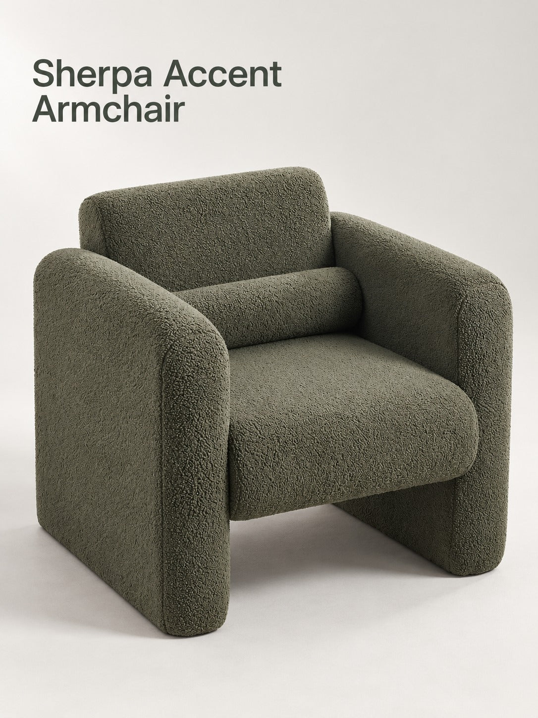 Sherpa Accent Armchair with Backrest Pillow, Seaweed Green