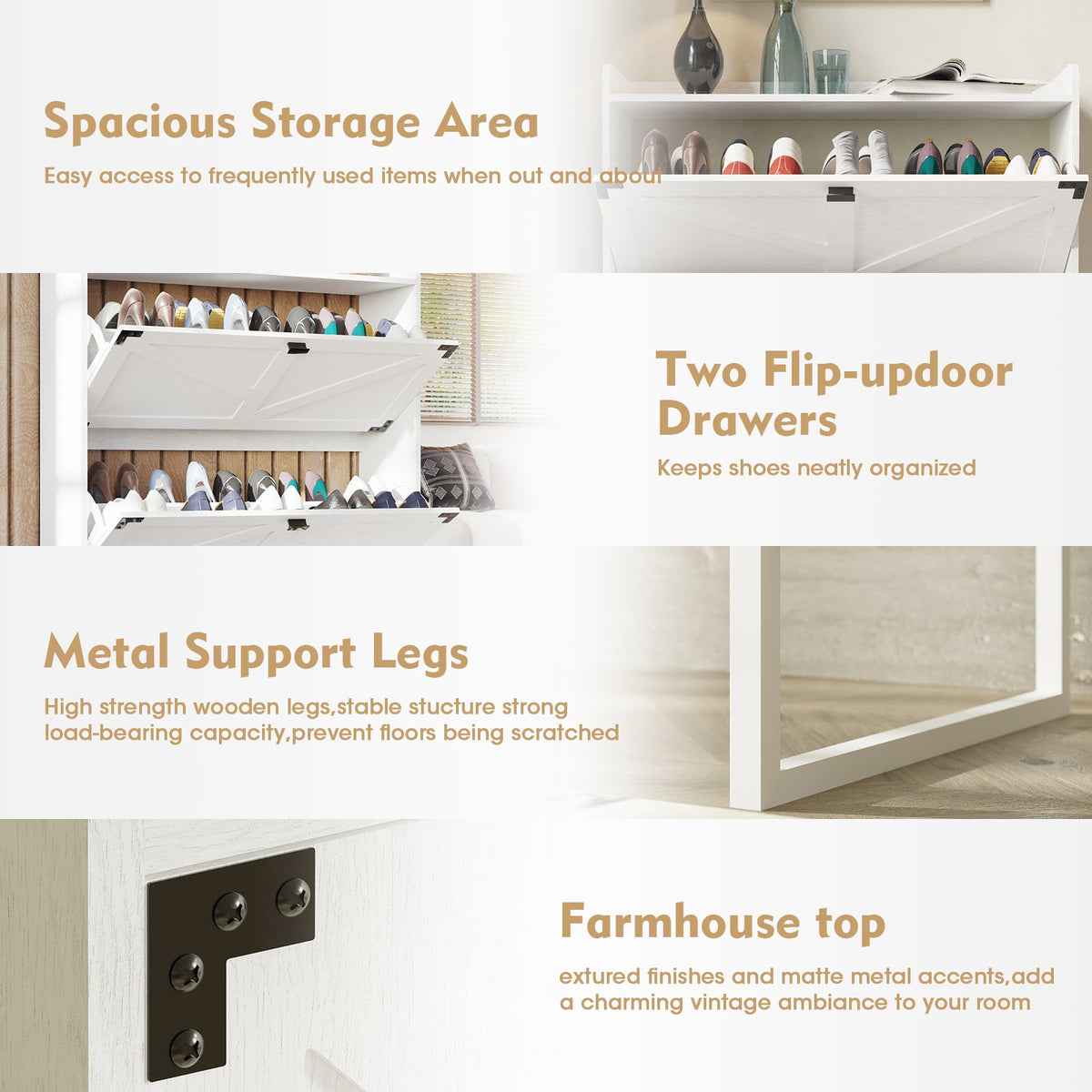Shoe Cabinet with Flip Drawers for Entryway Storage