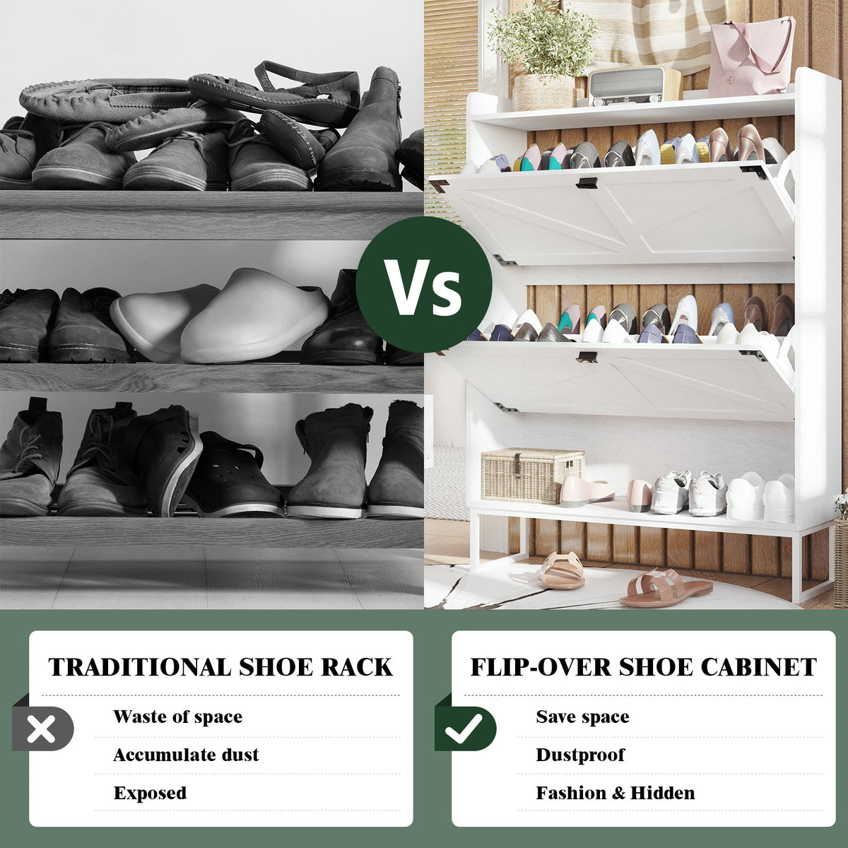 Shoe Cabinet with Flip Drawers for Entryway Storage