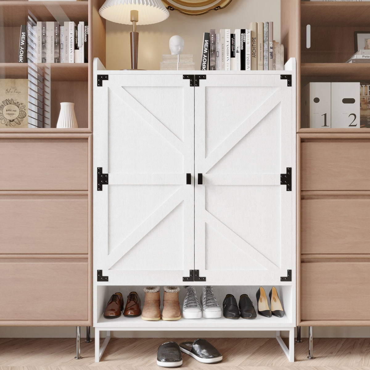 Farmhouse Shoe Cabinet with Doors, 6-Tier Shoe Storage