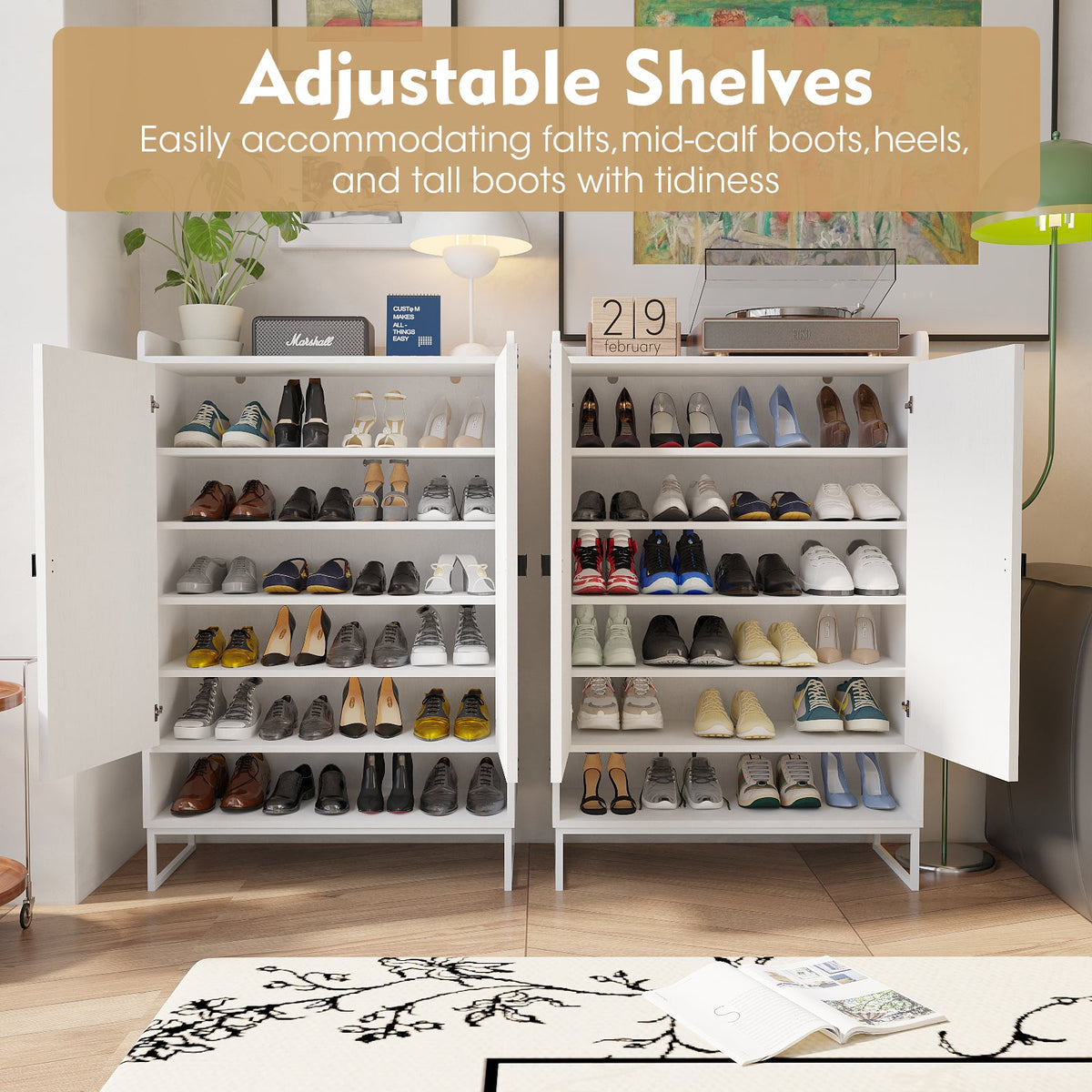 Farmhouse Shoe Cabinet with Doors, 6-Tier Shoe Storage