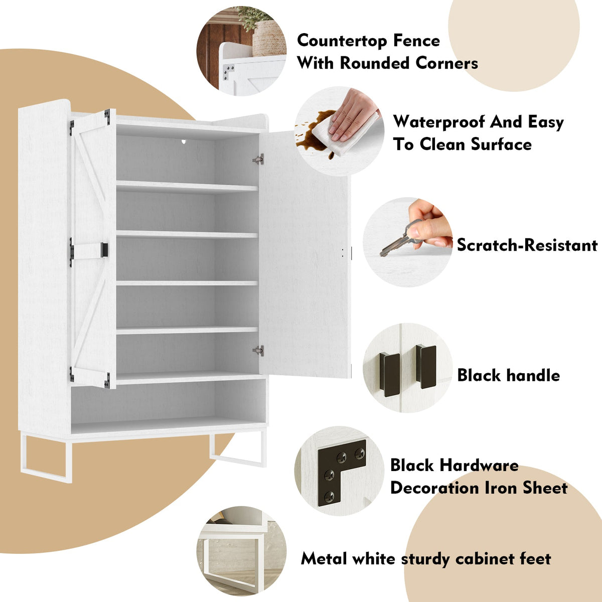Farmhouse Shoe Cabinet with Doors, 6-Tier Shoe Storage