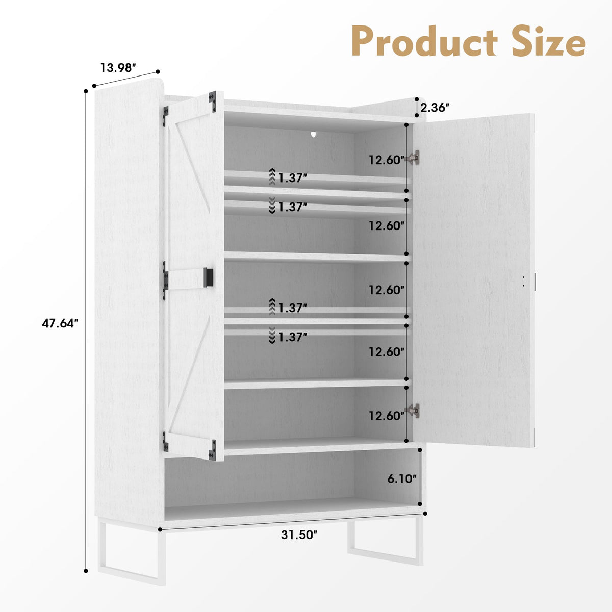 Farmhouse Shoe Cabinet with Doors, 6-Tier Shoe Storage