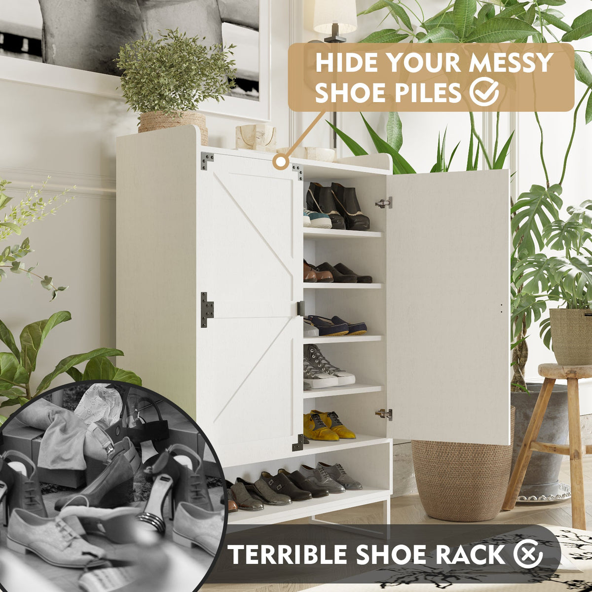 Farmhouse Shoe Cabinet with Doors, 6-Tier Shoe Storage
