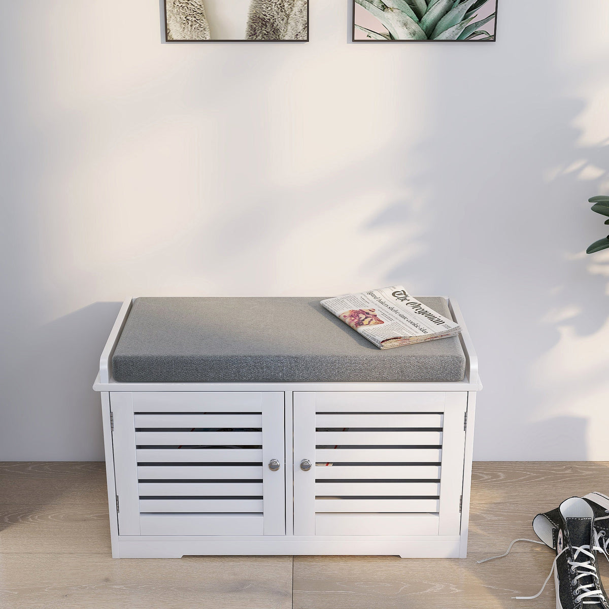 Entryway Shoe Storage Bench with Padded Seat Cushion