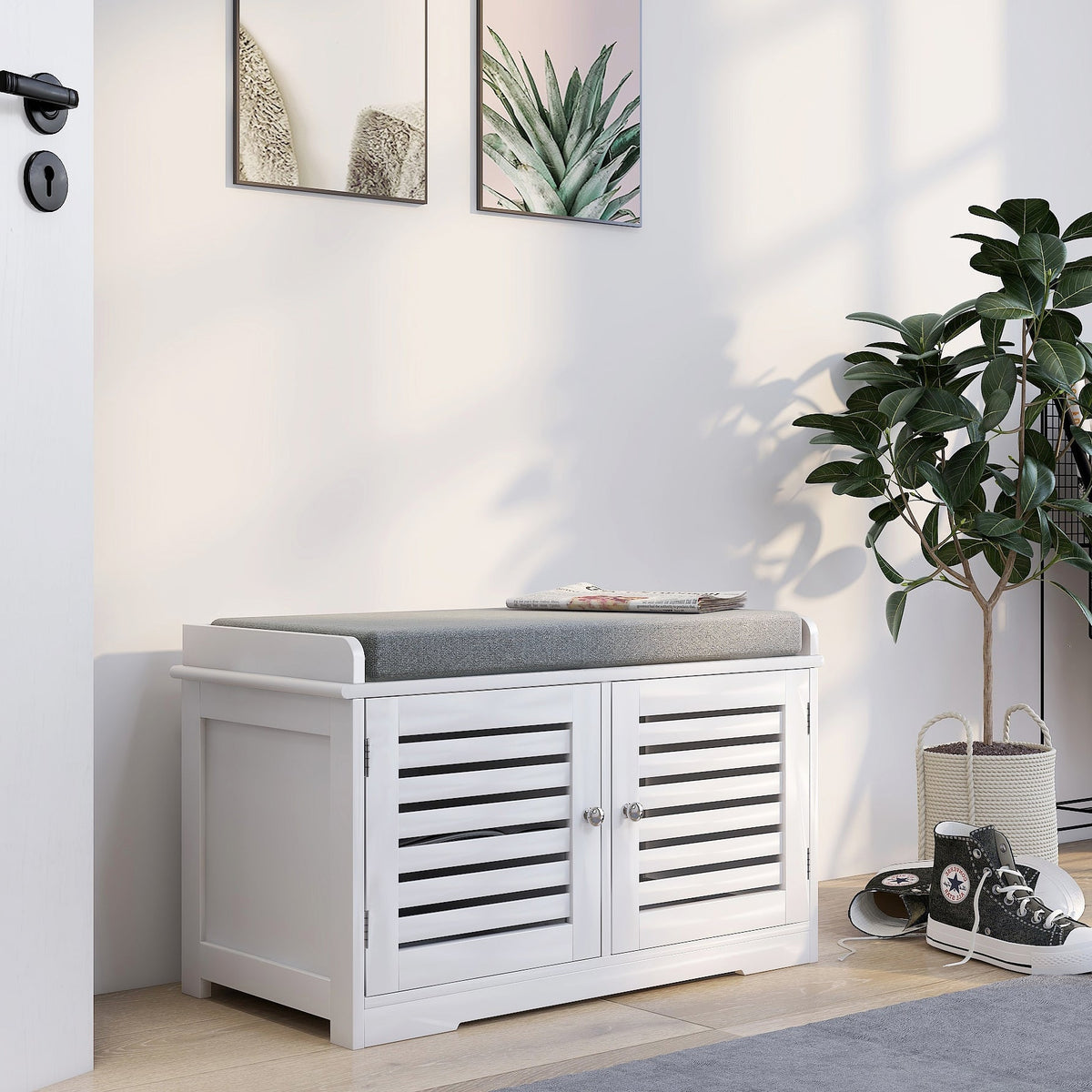 Entryway Shoe Storage Bench with Padded Seat Cushion