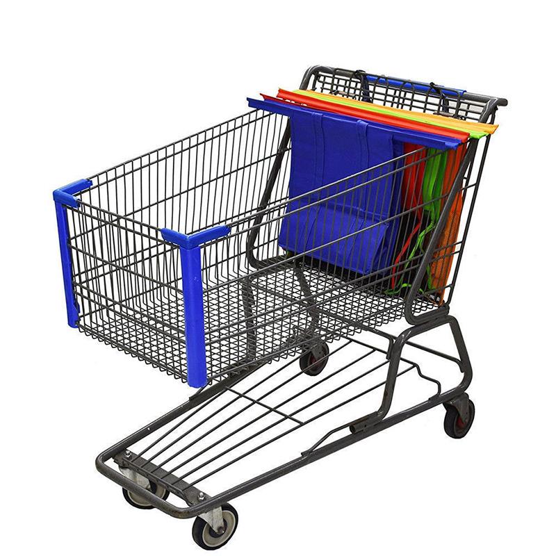 Foldable Reusable Grocery Bags with Cart Clips, 4 Pack