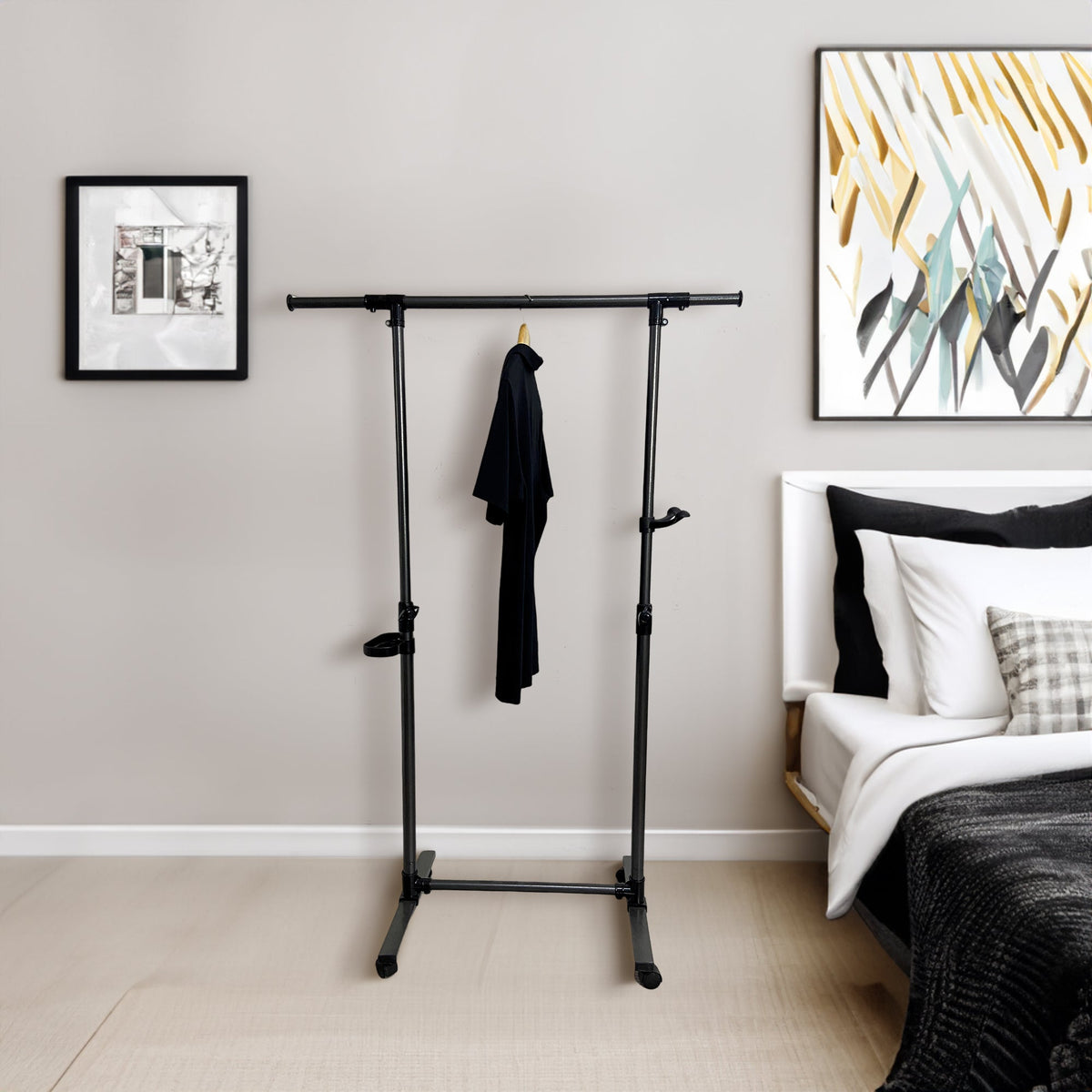 Heavy-Duty Rolling Clothes Rack with Wheels, Black