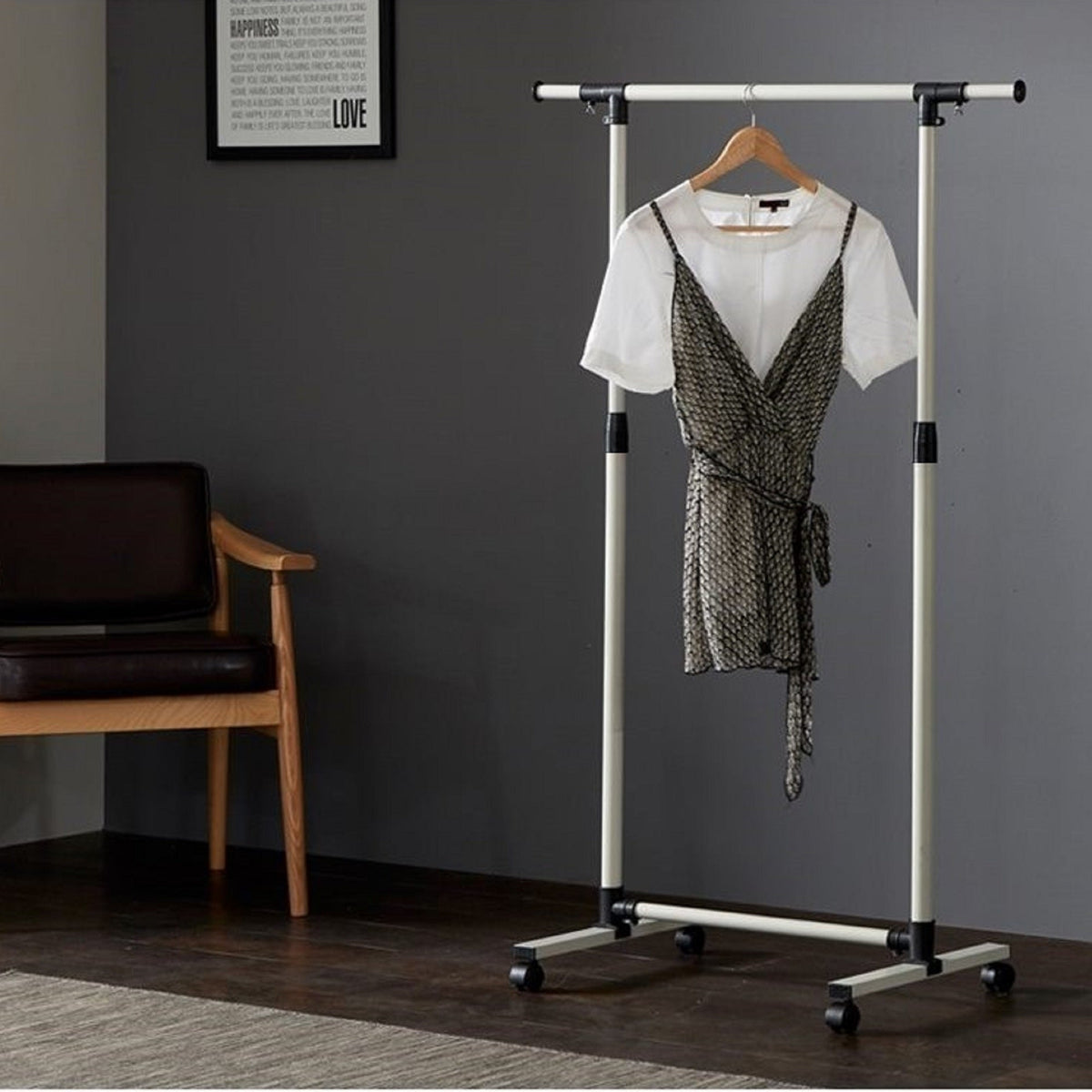Adjustable Metal Garment Rack on Wheels for Clothes