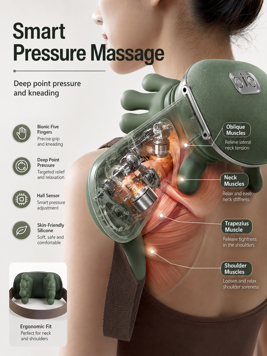 Heated Neck & Shoulder Massager | Bionic 5-Finger Design