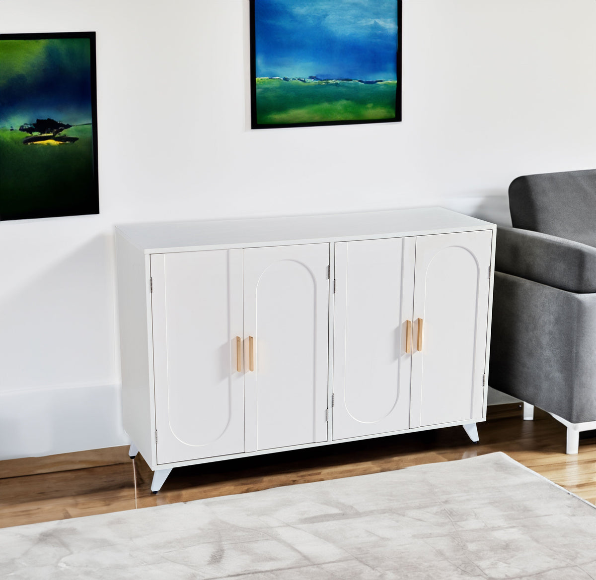Ivory Buffet Sideboard with 4 Doors for Hidden Storage
