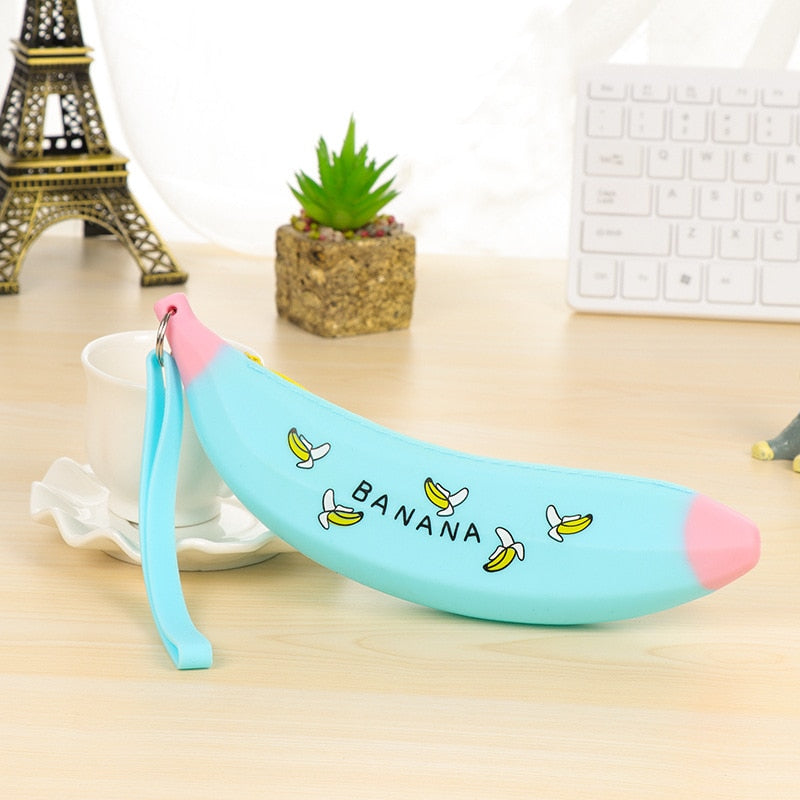 Banana Silicone Pencil Case with Large Zip Pouch for School