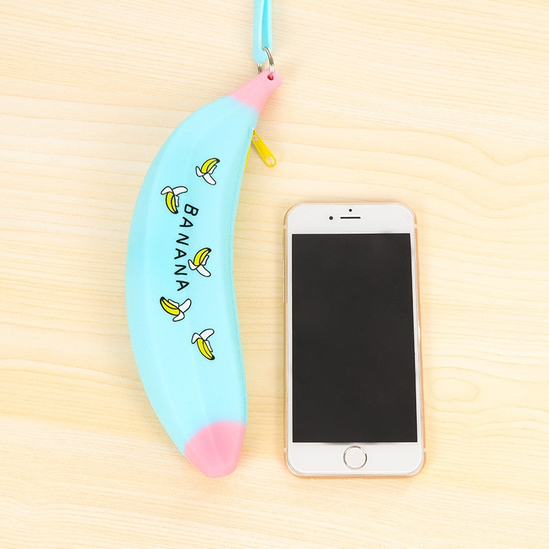 Banana Silicone Pencil Case with Large Zip Pouch for School