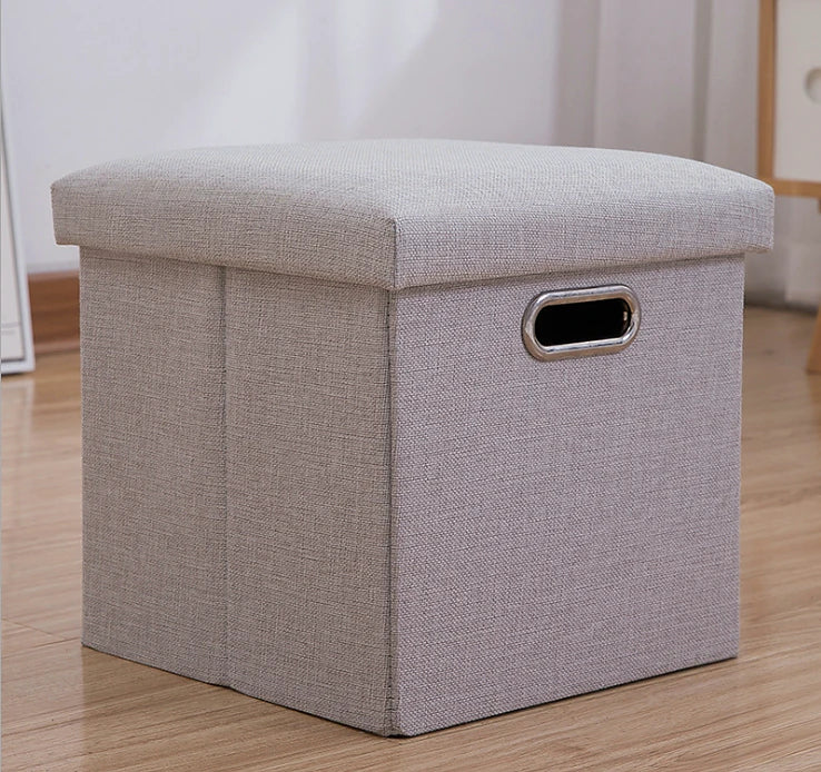 Folding Fabric Storage Stool with Lid and Shoe Box
