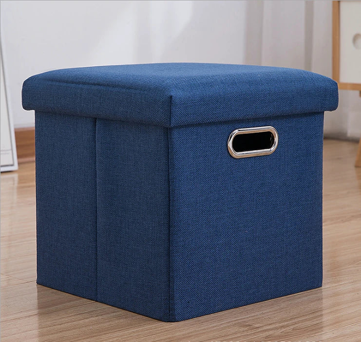 Folding Fabric Storage Stool with Lid and Shoe Box