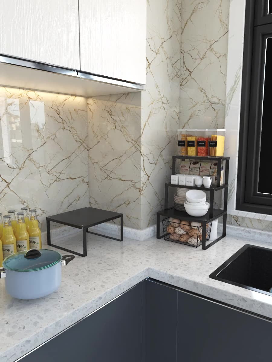 Stackable Metal Cabinet Shelf Riser Doubles Storage