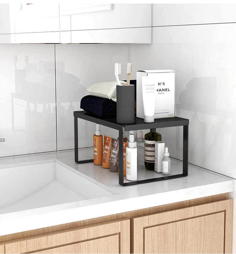 Stackable Metal Cabinet Shelf Riser Doubles Storage