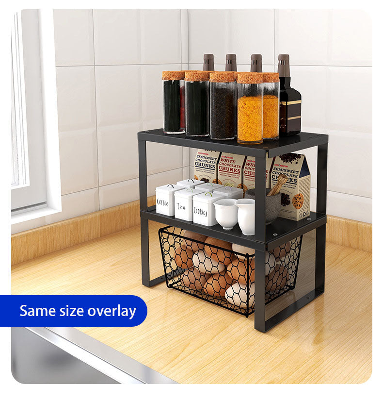 Stackable Metal Cabinet Shelf Riser Doubles Storage