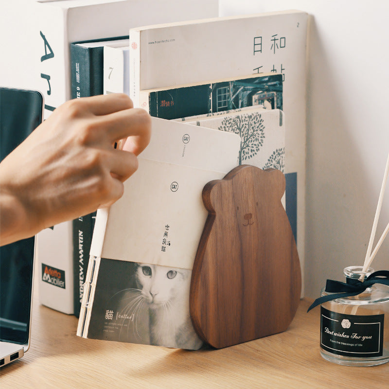 Wooden Book Stand Bear Design for Tidy Shelves & Desks