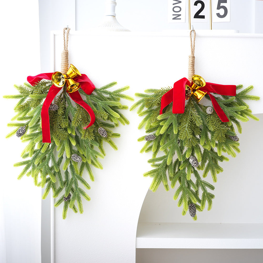 Inverted Christmas Pine Hanging Decoration with Bells
