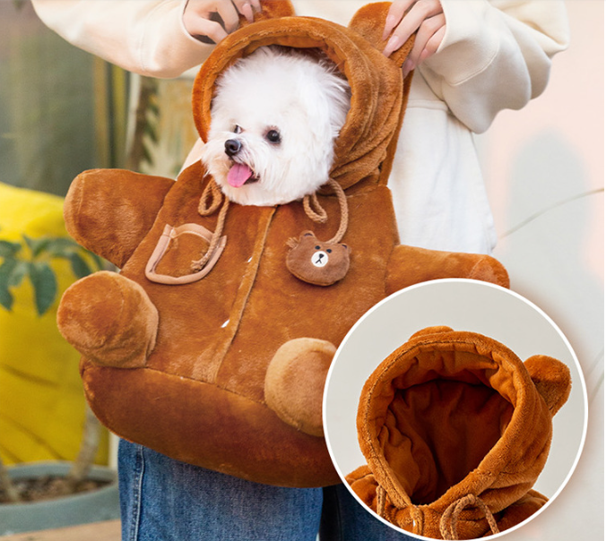 Plush Pet Carrier Bag for Cute Hands-Free Outings
